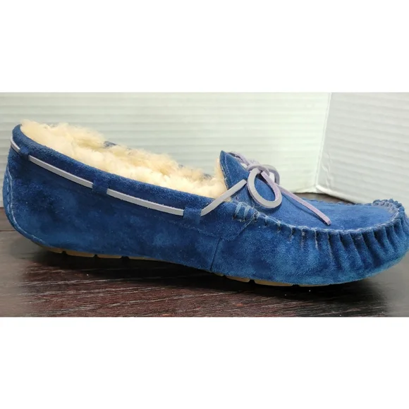 UGG Women 10 EU 40 Peacock Blue Dakota Moccasins Slippers Sherling Lined - Picture 6 of 12